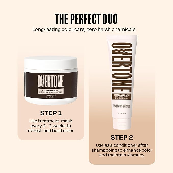 Overtone Color Depositing Semi-Permanent Hair Dye Conditioner - 8 oz For Natural & Color-Treated Hair, Moisturizing Shea Butter & Coconut Oil - Vegan & Cruelty-Free, Espresso Brown
