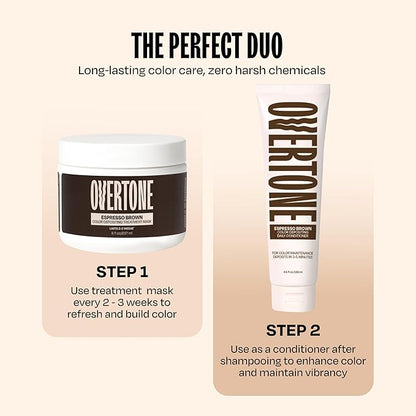 Overtone Color Depositing Semi-Permanent Hair Dye Conditioner - 8 oz For Natural & Color-Treated Hair, Moisturizing Shea Butter & Coconut Oil - Vegan & Cruelty-Free, Espresso Brown