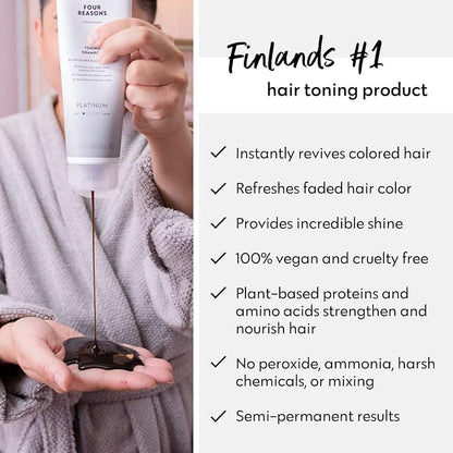 FOUR REASONS Color Depositing Shampoo for Color Treated Hair - Platinum Blonde/Grey, Sulfate Free Grey Hair Toner, , 8.45 Fl Oz
