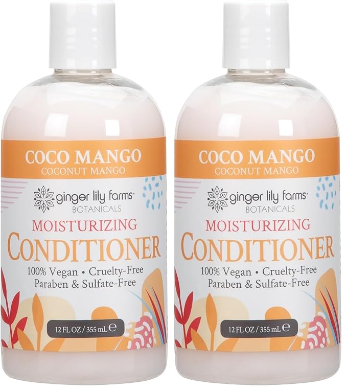 Ginger Lily Farms Botanicals Moisturizing Conditioner for Dry Hair, Coco Mango, 100% Vegan & Cruelty-Free, Coconut Mango Scent, 12 Fl Oz (Pack of 2)