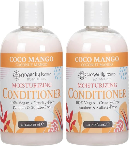 Ginger Lily Farms Botanicals Moisturizing Conditioner for Dry Hair, Coco Mango, 100% Vegan & Cruelty-Free, Coconut Mango Scent, 12 Fl Oz (Pack of 2)