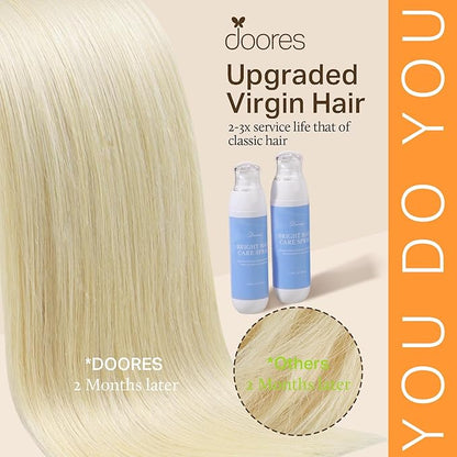 DOORES Clip in Hair Extensions, Ash Brown to Platinum Blonde 135g 7pcs 16 Inch, Remy Silky Hair Extensions Clip in Human Hair Natural Straight Weft Gift