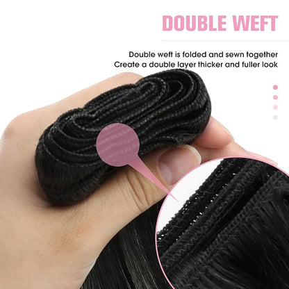 YoungSee Weft Hair Extensions Ombre Black Sew in Hair Extensions Real Human Hair Blend of Black and Silver with Black Roots Human Hair Weft Extensions for Short 100G 14Inch