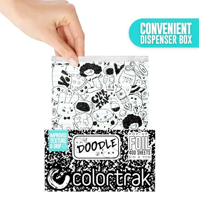 Colortrak Doodle Pop-up Foil W/Dispenser (400 Count), Pre-cut Sheets, Non-Slip Embossed Texture, 5" x 11" Sheets for Hair Foil Coloring and Highlighting Sheet Applications