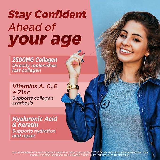 Sugar-Free 2500 mg Liposomal Collagen Peptides Gummies, w/Biotin, NAD+, Resveratrol, Astaxanthin, A+C+E, Type I, II, III, V, X - 80% Marine Collagen Gummies for Women Men - Skin, Hair & Nails, 60CT