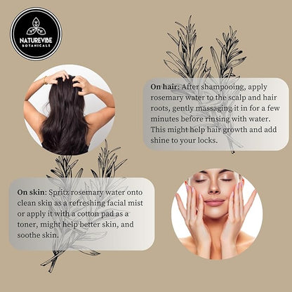 Naturevibe Botanicals Rosemary Water 32 Ounces | 100% Pure and Natural | Great for Skin Care and Hair Care