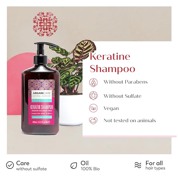 Arganicare Keratin Shampoo – Repairing & Nourishing Hair Care – Strengthens & Hydrates – Frizz Control – For Dry, Damaged & Color-Treated Hair – All Hair Types – 13.52 fl oz