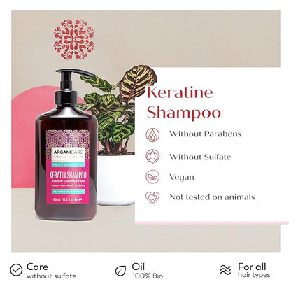 Arganicare Keratin Shampoo – Repairing & Nourishing Hair Care – Strengthens & Hydrates – Frizz Control – For Dry, Damaged & Color-Treated Hair – All Hair Types – 13.52 fl oz