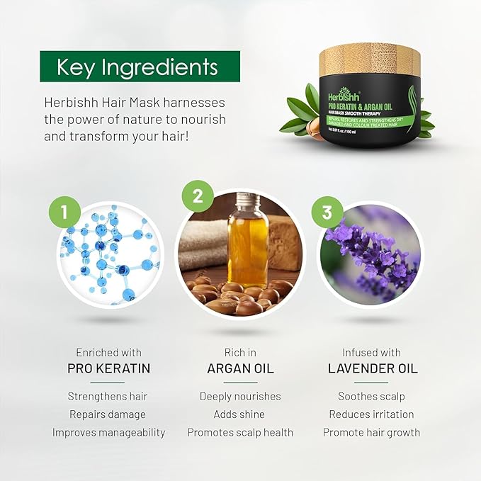 Herbishh Blue Black 3 in 1 Hair Dye Shampoo (Pack of 3) 16.9 FL Oz Each and Pro Keratin Argan Oil Hair Mask 5.07 Fl Oz Combo for Dry Damaged Hair 150 ML - Long Lasting Grey Hair Color for Women