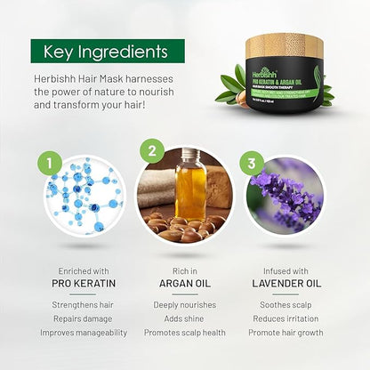 Herbishh Blue Black 3 in 1 Hair Dye Shampoo (Pack of 3) 16.9 FL Oz Each and Pro Keratin Argan Oil Hair Mask 5.07 Fl Oz Combo for Dry Damaged Hair 150 ML - Long Lasting Grey Hair Color for Women