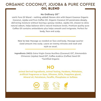 Desert Essence Organic Coconut, Jojoba, and Coffee Oil Blend