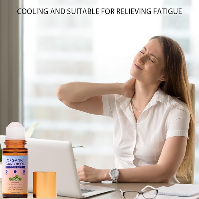 Organic Castor Oil with Rose Quartz Roller, 100% Pure Cold-Pressed, Organic Castor Oil Roll On Rose Quartz, Hexane-Free,Amber Glass Bottle for Skin 1.7oz (1)