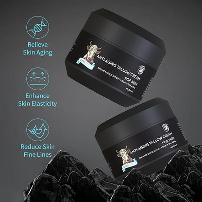 Wrinkle Defense Beef Tallow Balm for Men, Tallow Balm for Skin - Moisturizer for Face - Hydrating Anti Aging Skin Cream - Natural Facial Skincare Lotion with Essential Oils (1.7 OZ)