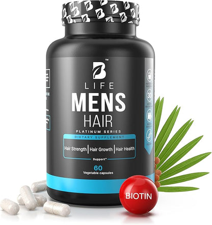 Men’s Hair Growth Supplement – Biotin & Collagen Hair Vitamins for Men – Thicker, Fuller Hair, Nail & Scalp Support – Hair Loss Supplement with Zinc, Selenium & Vitamins A C D E – 60 Capsules