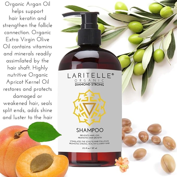 Diamond Strong Organic Shampoo – Hair Growth & Strengthening – Sulfate-Free, Cedarwood & Botanicals – Prevents Thinning & Breakage – Made in USA – 17.5 oz