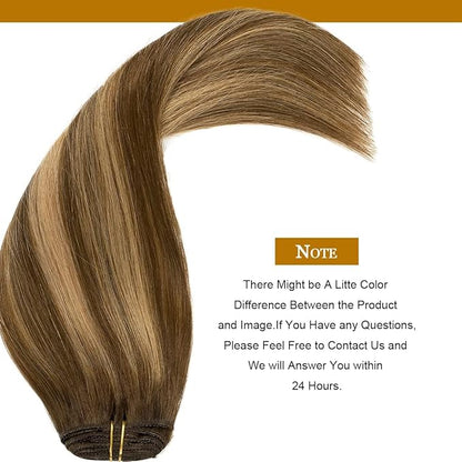 Loxxy New Version Thickened Double Weft Remy Human Hair Chocolate Brown to Caramel Blonde Thick Silky Straight 22 Inch Clip in Human Hair Extensions Clip in Thick Silky Straight Hair 140g