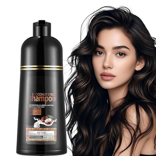 Fvquhvo Hair Dye Shampoo 3 in 1, Instant Hair Color for Women Men, Covers Grays in Minutes, Long Lasting Brown Hair Dye, Coconut Dye Shampoo, Champu Para Canas, Easy to Use 16.90 Fl Oz