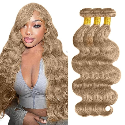 #22 Blonde Bundles Human Hair Body Wave Bundles 28 30 32 Inch Human Hair Weave 3 Bundle Unprocessed Brazilian Virgin Hair Ash Blonde Body Wave Human Hair Extensions 50 Grams/Bundle