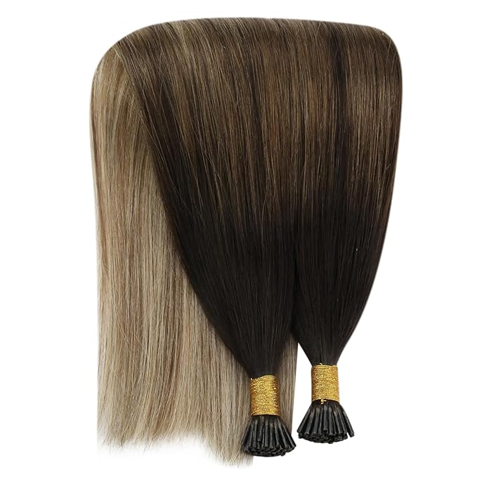 YoungSee I Tips Hair Extensions Balayage Itips Hair Extensions Human Hair Dark Brown Ombre Blonde with Brown Tip Hair Extension for Women Real Hair 16 Inch Pre Bonded Hair Extension for Girl 80s 50g