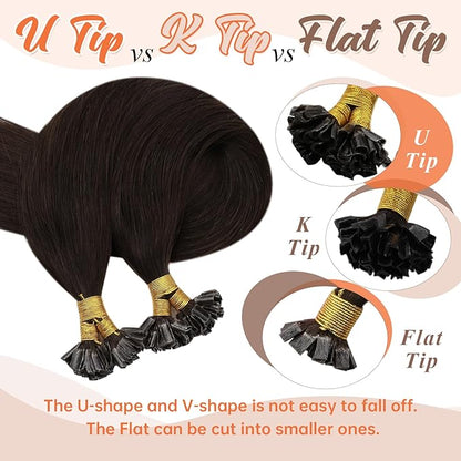 Sunny Hair U Tip Hair Extensions Human Hair Thick Keratin Bonds Hair Extensions Dark Brown K Tips Hair Extensions Short Straight Hair 14inch 50g