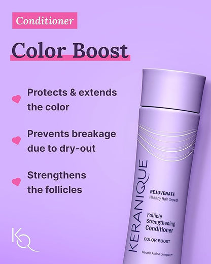 Keranique Color Treated Shampoo and Conditioner Set with Hair Thickening Spray - Keratin Enriched Color Boost Set w/Shampoo & Conditioner and Lift & Repair Spray for Women w/Fine, Thin, Colored Hair