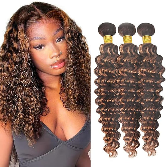 Chocolate Brown Bundles Human Hair P430 Highlight Deep Wave Bundles 10 12 14 Inch Brazilian Virgin Ombre Brown Bundle Hair Weave Soft and Silky