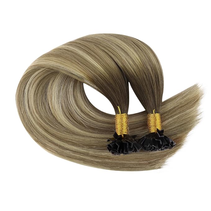 YoungSee K Tip Extensions Human Hair Balayage Brown K Tip Extensions Real Human Hair Dark Brown Ombre Brown Mix Blonde Fusion Hair Extensions Human Hair for Long Hair 22 Inch 50s/50g