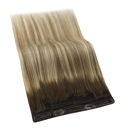 YoungSee Wire Hair Extensions Human Hair Brown Ombre Fish Line Hair Extensions Dark Brown Ombre Light Brown with Blonde Straight Hair Wire Extensions Customizable Hair Extensions Human Hair 12inch 70g