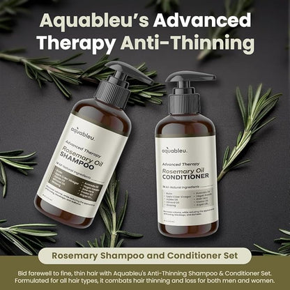 Advanced Therapy Anti-Thinning Rosemary Oil Shampoo & Conditioner Set - Infused with 14 All-Natural Ingredients for Volume, Strength, Thickness, and Dullness Reduction (16oz)