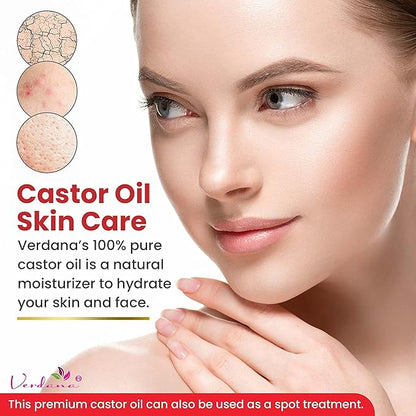 Verdana Organic Castor Oil – 32 Fl Oz Bulk Size – Cold Pressed, Unrefined, Hexane-Free – USDA Organic – Natural Moisturizer for Hair Growth, Eyelashes, Skin, Scalp & Castor Oil Packs