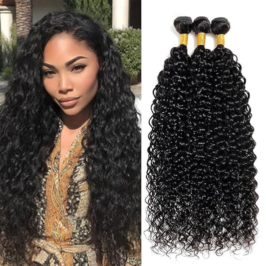 Curly Human Hair Bundles Natural Black Deep Curly Bundles Brazilian Remy Hair Extensions 28 30 32 Inch Soft and Silky for Women