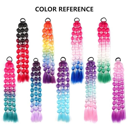 2 Pcs 22 Inch Lightweight Bubble Ponytail Extensions, Fiber Mix Four Silky Colorful Braids with Hair Tie, Crazy Hair Day, Festival Rave Accessories for Girls (Pink/Blue/Purple/Light Cyan#)