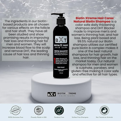 Biotin X Treme Hair Natural Shampoo for Hair Loss & Thinning Hair - Color-Safe, DHT Blocker, Sulfate-Free, Paraben-Free - For Men & Women - Promotes Hair Growth, Strengthens, and Thickens - 8 oz