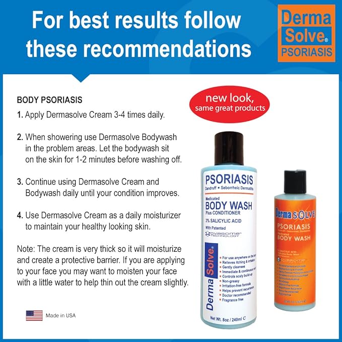 Dermasolve Medicated Psoriasis Body Wash - 2-Pack (8.0 oz each) - Proven to Provide Relief from Psoriasis, Eczema & Seborrheic Dermatitis, Doctor Recommended for Dry, Itchy, Red, Flaky, Scaly Skin