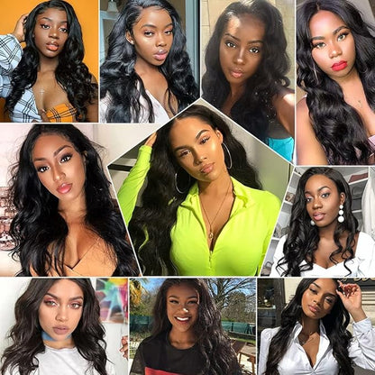 Color #1B Bundles Human Hair Natural Color Body Wave Bundle Brazilian Grade 8A Virgin Hair 3 Bundles 20 22 24 Inch Double Weft Real Natural Black Body Wave Hair Weave 300g
