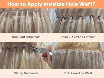 Full Shine Butterfly Weft Hair Extensions Color Platinum Blonde Extensions Hand Tied Weft Extensions 16 Inch Inviisble Pu Hole Weft Remy Straight Hair Weft Micro Ring Add Volume 80G