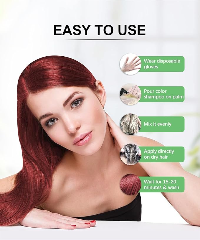 Herbishh Color Shampoo and Conditioner for Gray Hair - Enriched Dye Formula, Long-Lasting & DIY (Cherry Red)