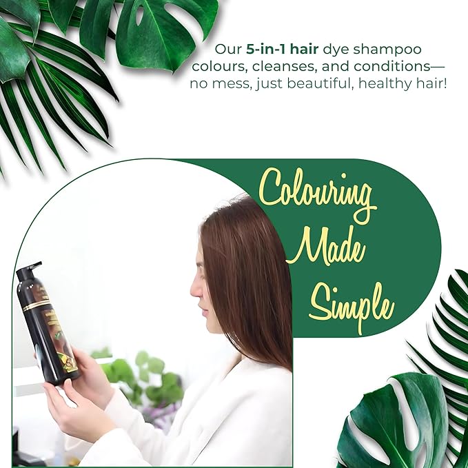 5-in-1 Hair Dye Shampoo for Gray Hair - Ammonia-Free with Vitamin E, Argan Oil & Collagen - Moisturizes, Repairs, and Colours in 15 Minutes - 500 ML (Black Hair)