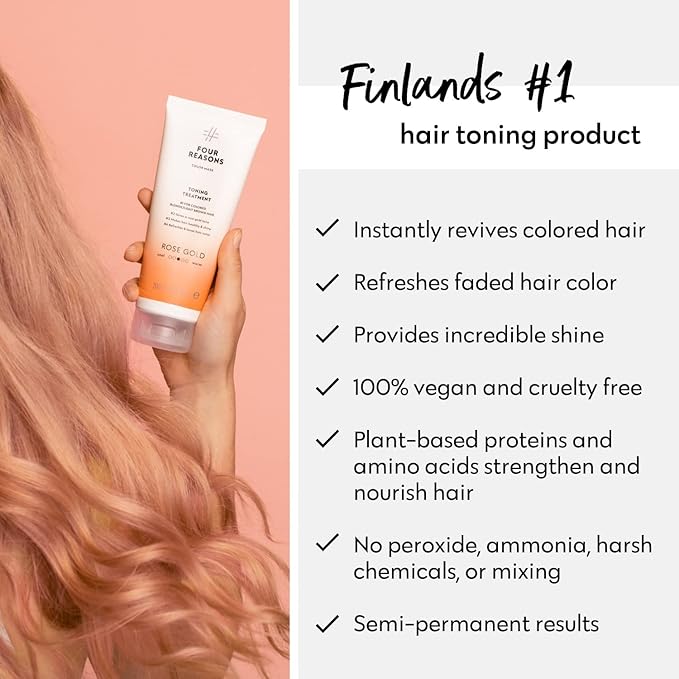 FOUR REASONS Rose Gold Hair Toner and Color Depositing Shampoo - Sulfate Free, Vegan, 8.45 Fl Oz (For Color Treated Hair)