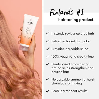 FOUR REASONS Rose Gold Hair Toner and Color Depositing Shampoo - Sulfate Free, Vegan, 8.45 Fl Oz (For Color Treated Hair)