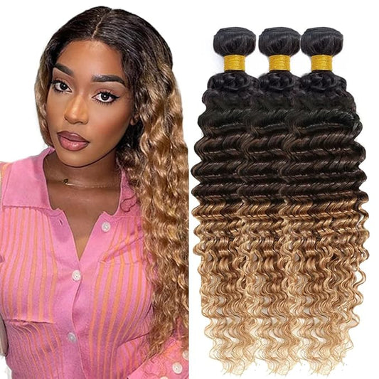 30 32 34 Inch Ombre Human Hair Bundles T1b427 Deep Wave Bundles Peruvian Virgin Soft And Silky Remy Hair Extensions 24 26 28 Inch Double Weft Hair Weave