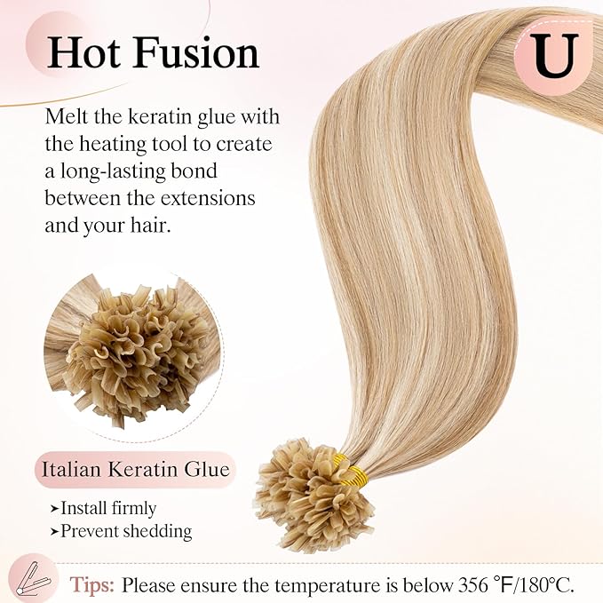 U Tip Hair Extensions Human Hair Pre Bonded Extensions Keratin Fusion Extensions K Tip Hair Extensions Real Human Hair Silky Straight Natural 50g/100 Stands 20" Golden Brown Mix Bleach Blonde