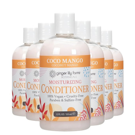 Ginger Lily Farms Botanicals Moisturizing Conditioner for Dry Hair, Coco Mango, 100% Vegan & Cruelty-Free, Coconut Mango Scent, 12 Fl Oz (Pack of 6)