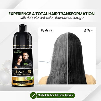 Herbishh Black Shampoo, Hair Dye Shampoo 3 in 1, 100% Grey Coverage, Demi-Permanent Hair Color for Men & Women, Long-lasting Color in 5-15 Mins, Ammonia-free, 200 ml