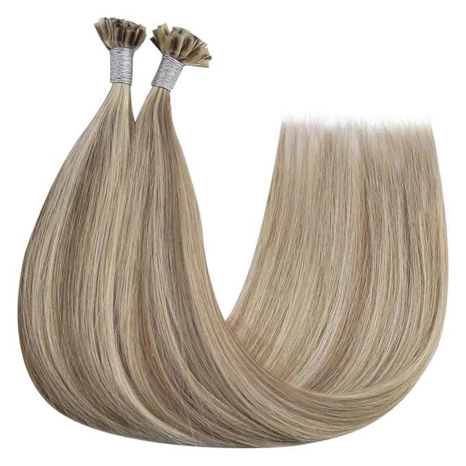 YoungSee U Tip Hair Extensions Human Hair Light Brown Pre Bonded U Tip Real Hair Extensions Light Brown Highlights Blonde Utip Natural Human Hair Highlight 24In Hot Fusion Hair Extensions 50s/50g