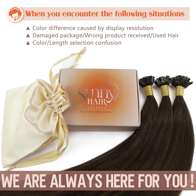 Sunny Hair Ktip Human Hair Extensions Darkest Brown to Medium Brown Keratin Human Hair Extensions 24inch K Tip Extensions Natural 50g