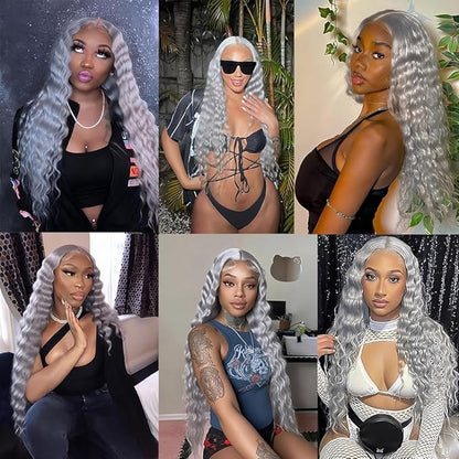 Gray Human Hair Bundles Grey Deep Wave Bundle Pure Grey Bundles 22 24 26 Inch Niegmeag Double Weft Silver Bundle Hair Weave 300g