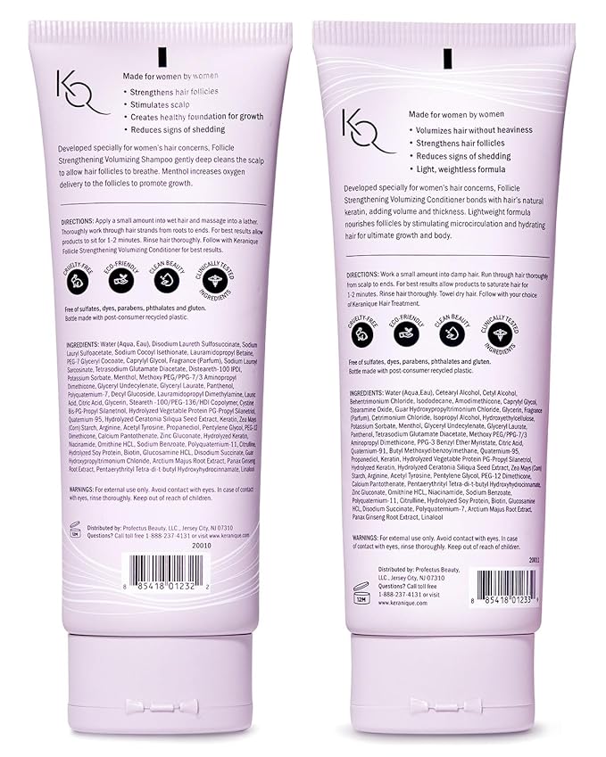 Keranique Shampoo and Conditioner - Volumizing Shampoo and Conditioner Set for Fine, Thinning Hair and Fuller Hair Growth - Keratin Enriched, Volume Thickening, Sulfate-Free, Color-Safe, Anti-Aging