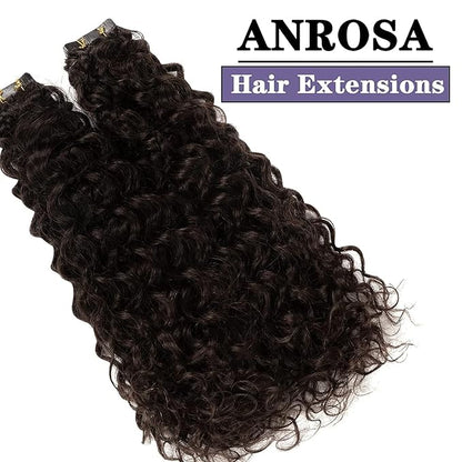 Anrosa Tape in Hair Extensions Human Hair Black Women 10A New Version Glam Seamless Jerry Curly Human Hair Darkest Brown #2 Natural 3B 3C Tape in Hair Extensions Human Hair 20 Pcs 50g