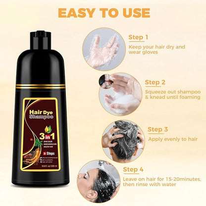 Brown Hair Dye Shampoo 3 in 1 for Gray Hair Coverage, Hair Color Shampoo for Women Men, Herbal Ingredients Shampoo Para Pintar el Cabello (16.9 Oz)